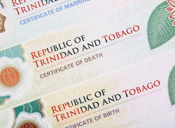 Republic of Trinidad and Tobago Certifcate of Death, Marriage and Birth layered on top of each other
